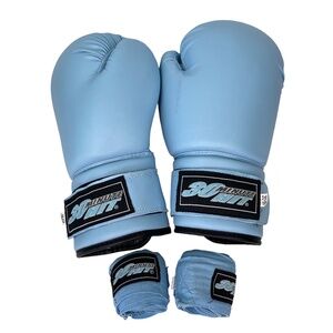 30 Minute Hit Boxing Gloves and Hand Wraps Blue 10 oz Women's Kickboxing